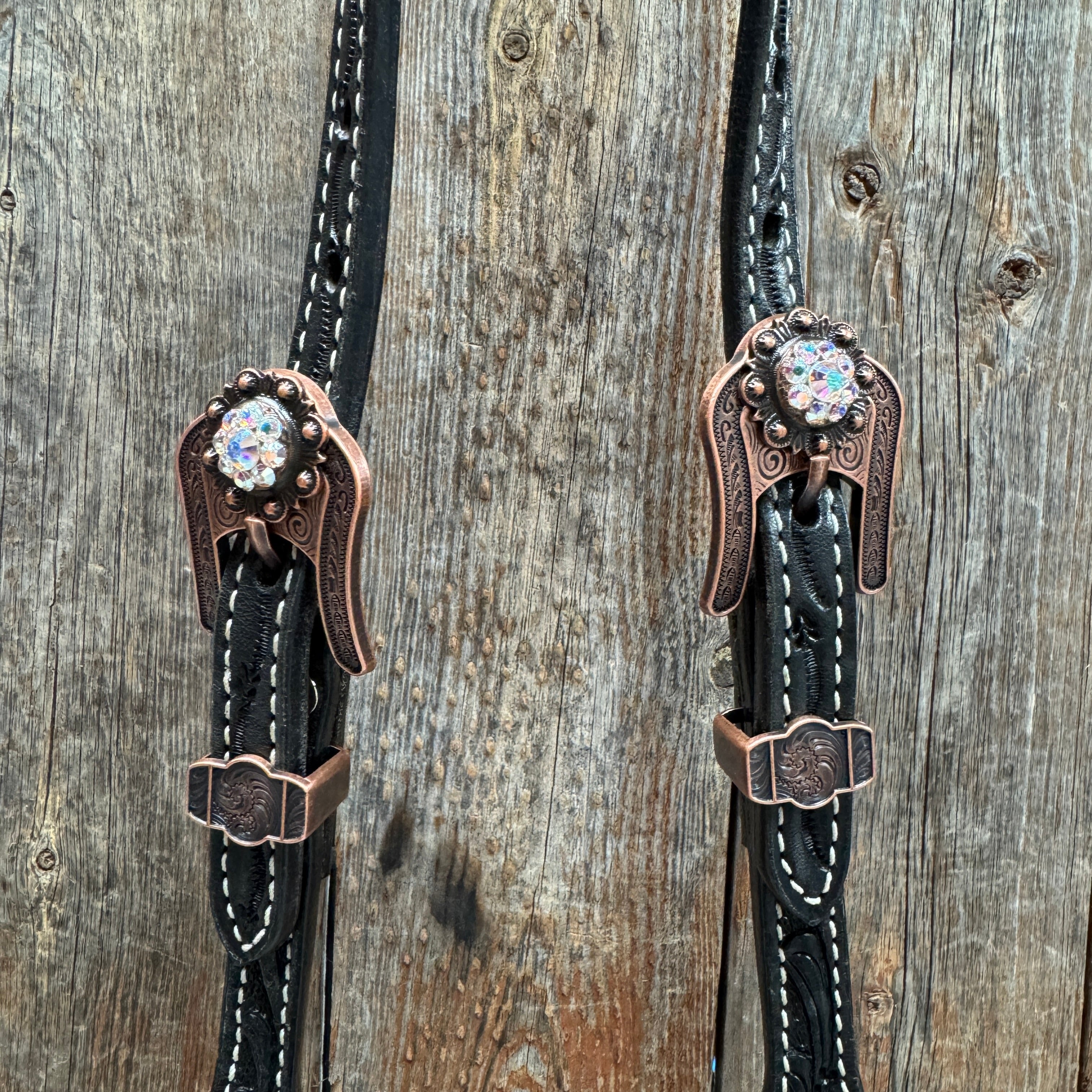 Black Floral AB Browband | One Ear Tack Set #BBBC501 — view 7