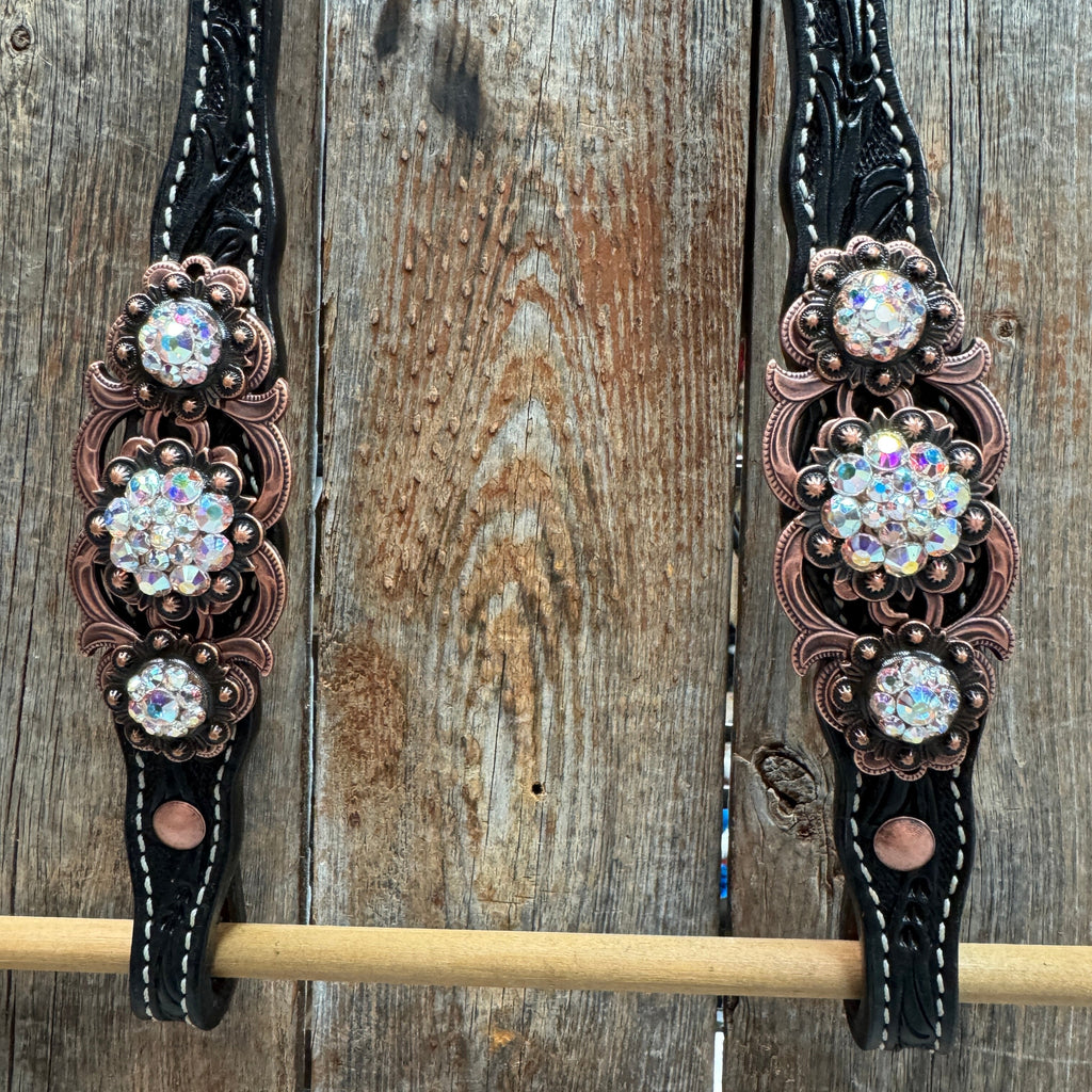 Black Floral AB Browband | One Ear Tack Set #BBBC501 — view 9