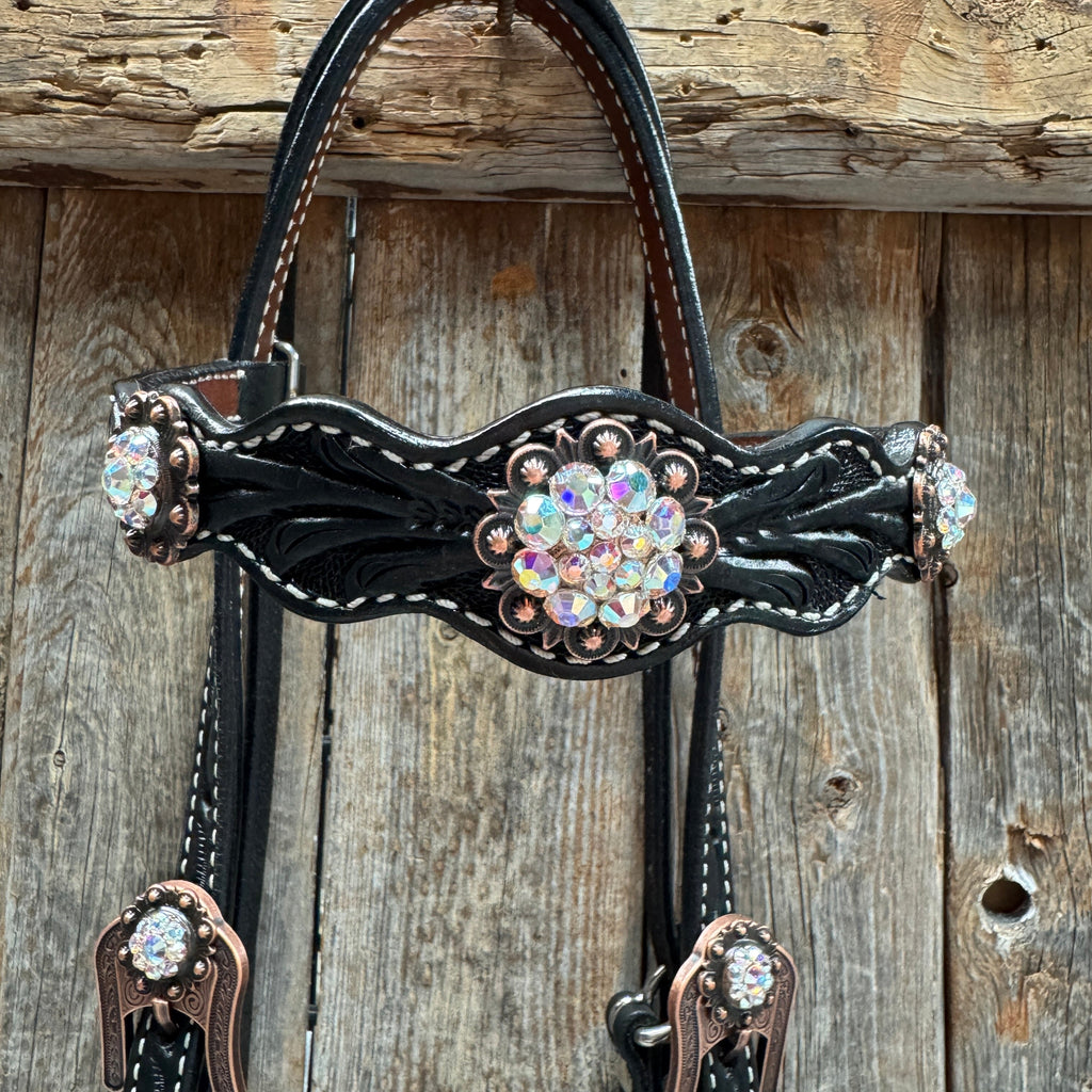 Black Floral AB Browband | One Ear Tack Set #BBBC501 — view 4