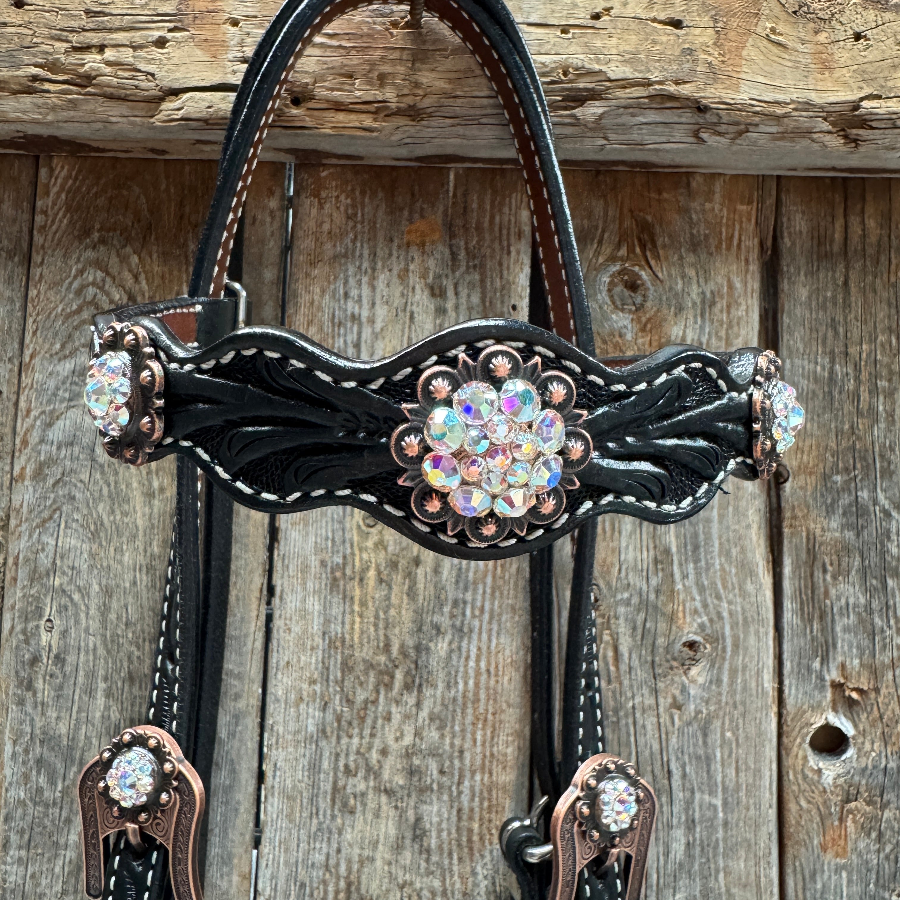 Black Floral AB Browband | One Ear Tack Set #BBBC501 — view 4