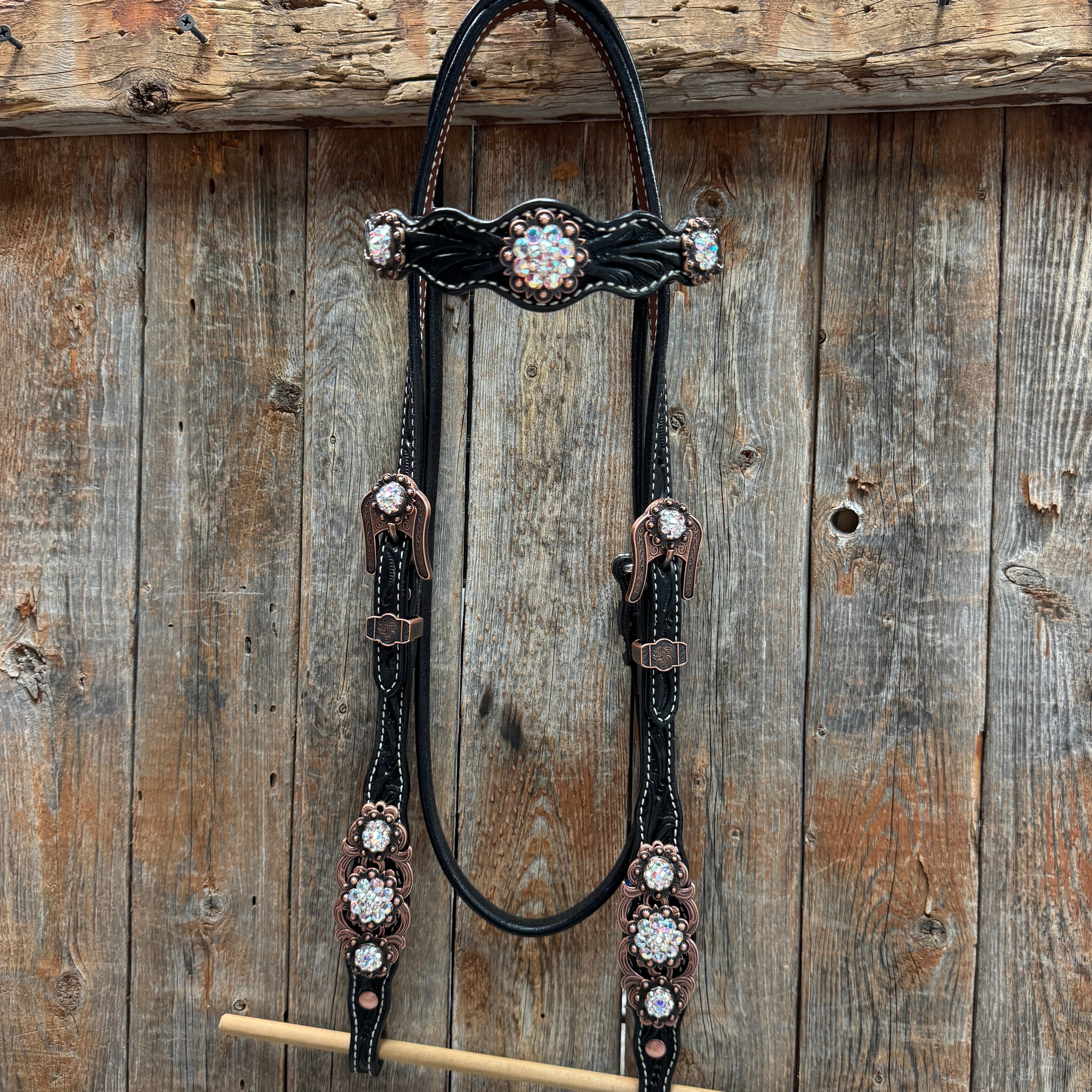 Black Floral AB Browband | One Ear Tack Set #BBBC501 — view 3