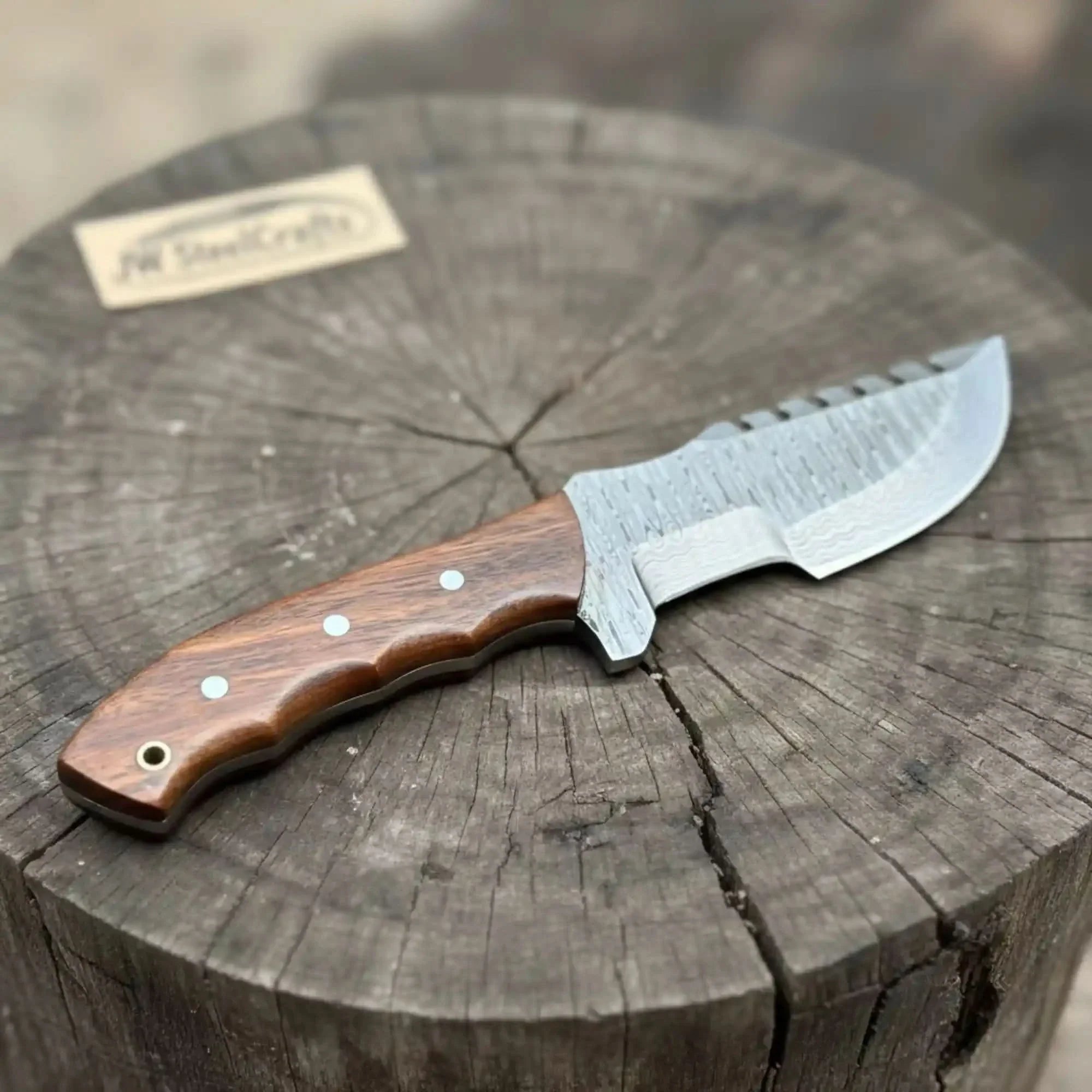 Damascus Tracker Knife Multi Edge Fixed Blade Sawback Outdoor Tool