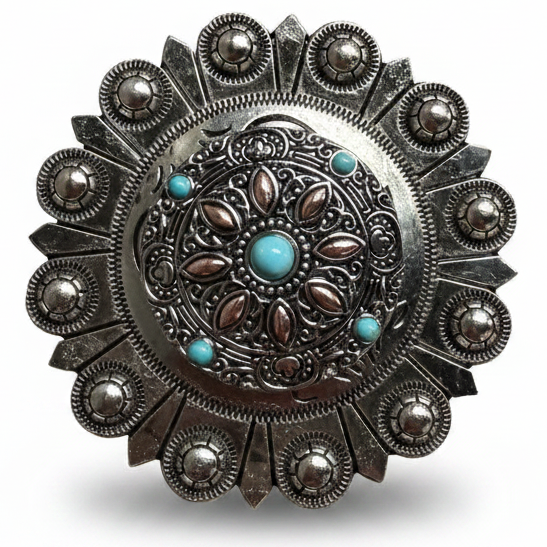 Antique Silver with Copper Petals and Turquoise Western Concho W246 — view 5