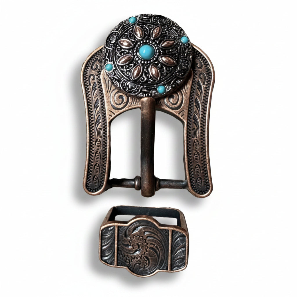 Antique Silver with Copper Petals and Turquoise Western Concho W246 — view 6