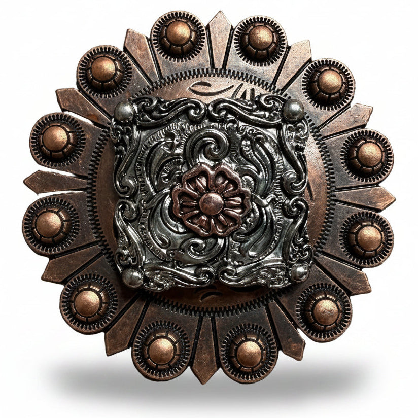 Antique Silver Square Floral Western Concho W247 — view 4