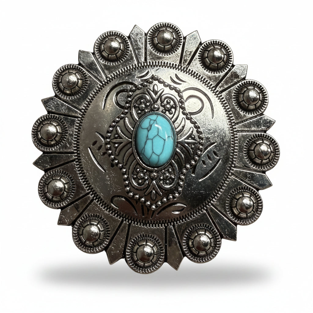 Antique Silver Shield with Turquoise Stone Western Concho W252 — view 3