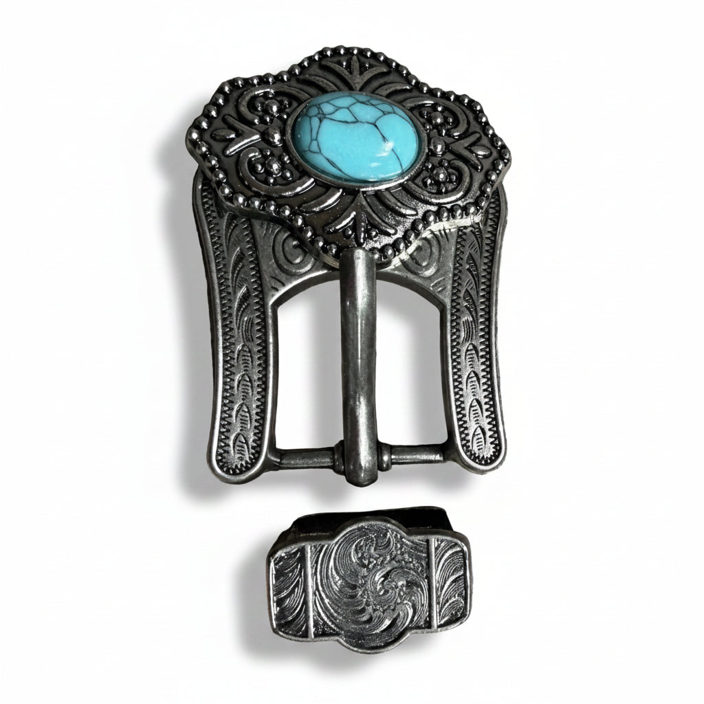 Antique Silver Shield with Turquoise Stone Western Concho W252 — view 4