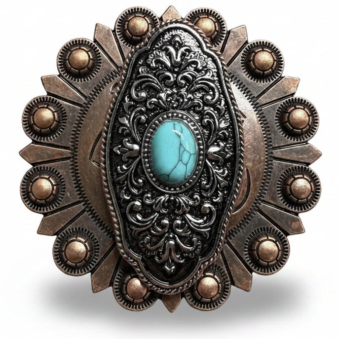 Oblong Antique Silver and Copper Turquoise Western Conchos W254 — view 3