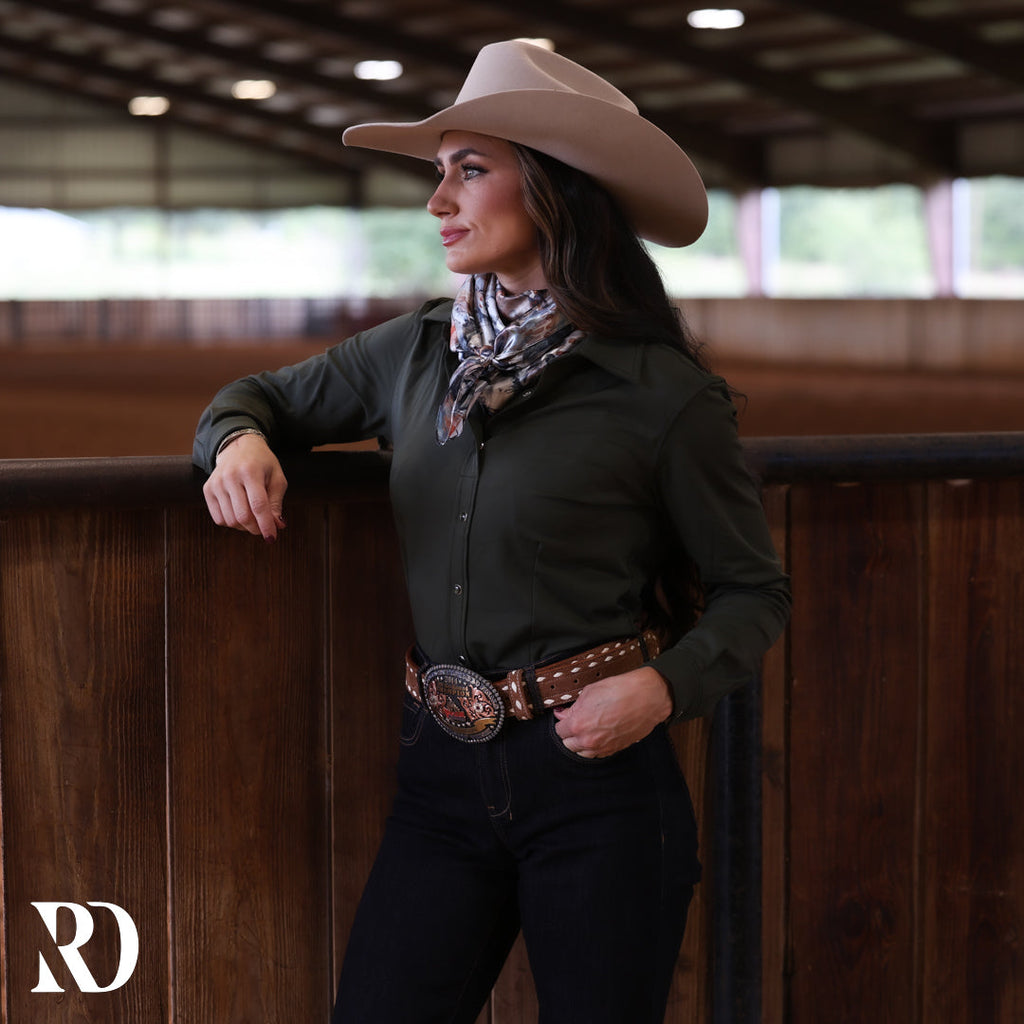 Olive Solid Performance Rodeo Shirt — view 3