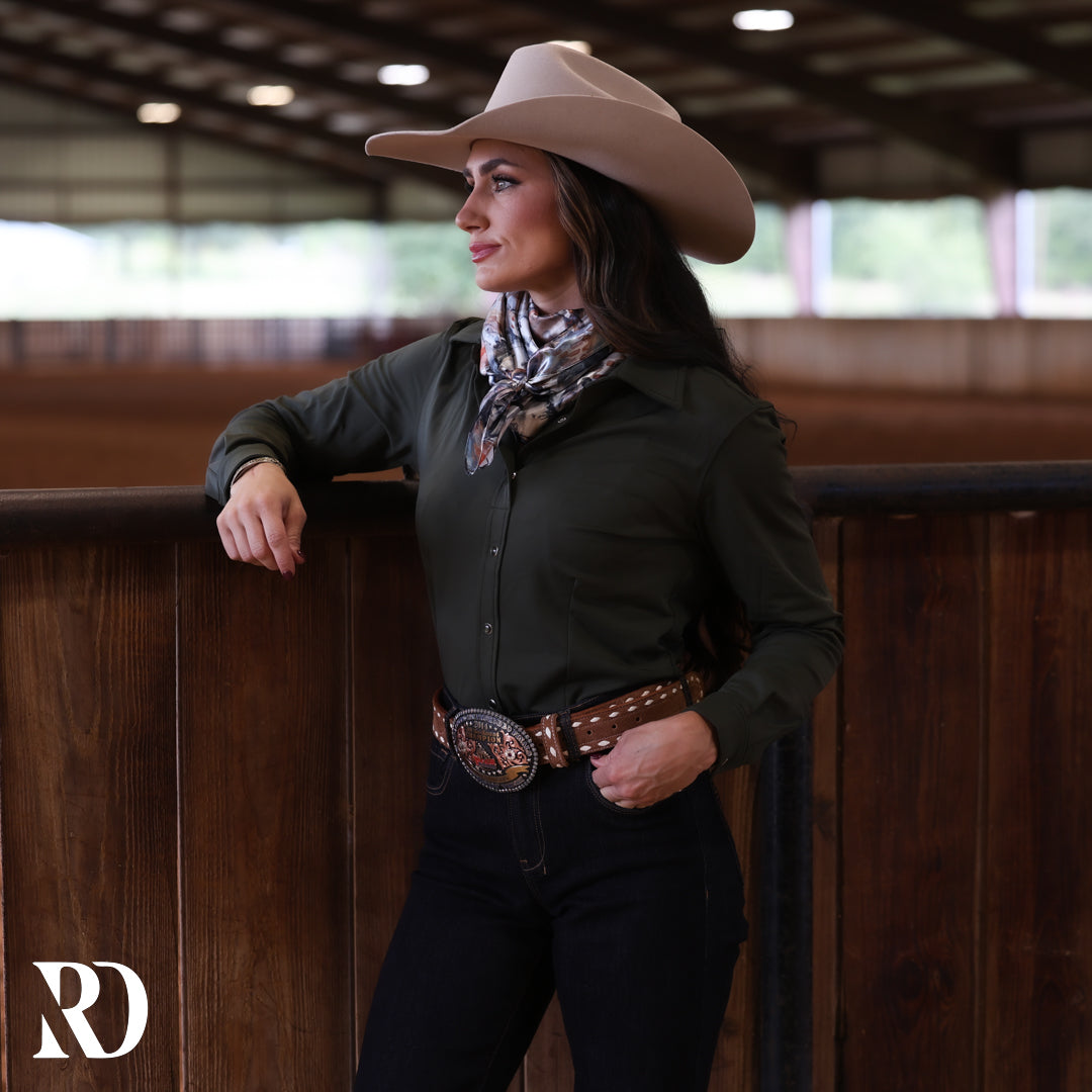 Olive Solid Performance Rodeo Shirt — view 3