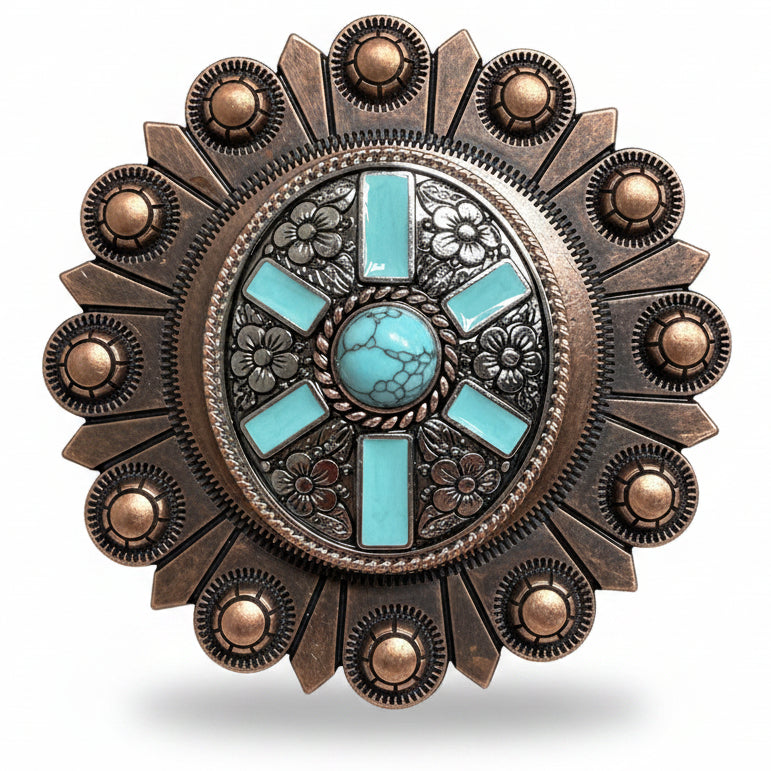 Oval Antique Silver and Copper Turquoise Western Conchos W255 — view 3