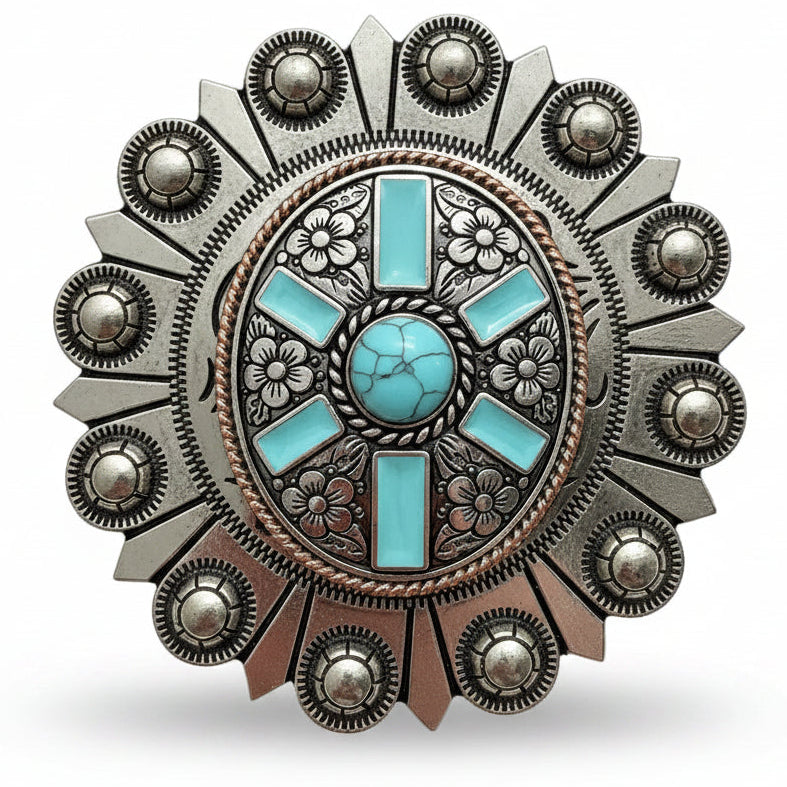 Oval Antique Silver and Copper Turquoise Western Conchos W255 — view 4