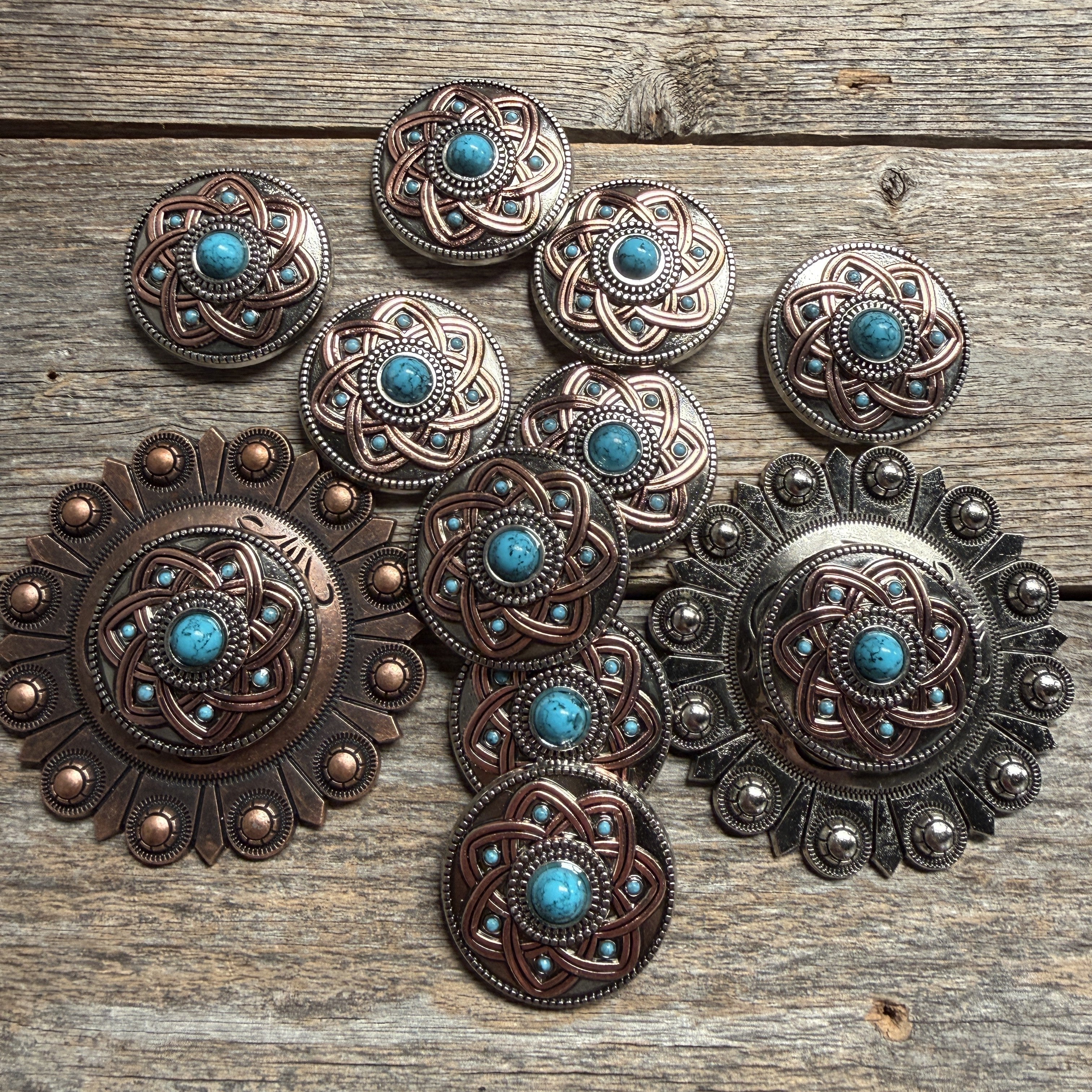Antique Silver Turquoise and Copper Flower W257