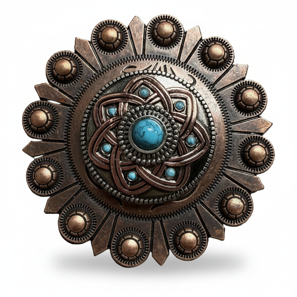 Antique Silver Turquoise and Copper Flower W257 — view 3