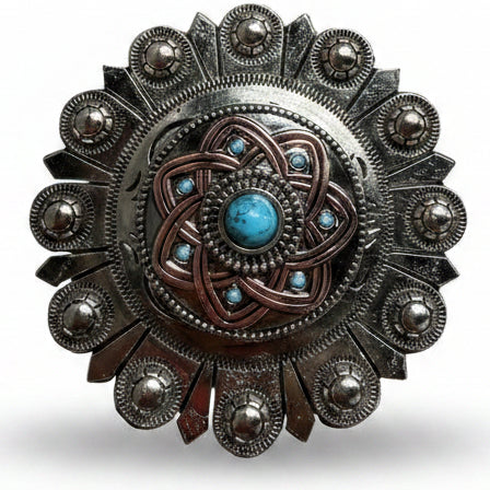 Antique Silver Turquoise and Copper Flower W257 — view 4