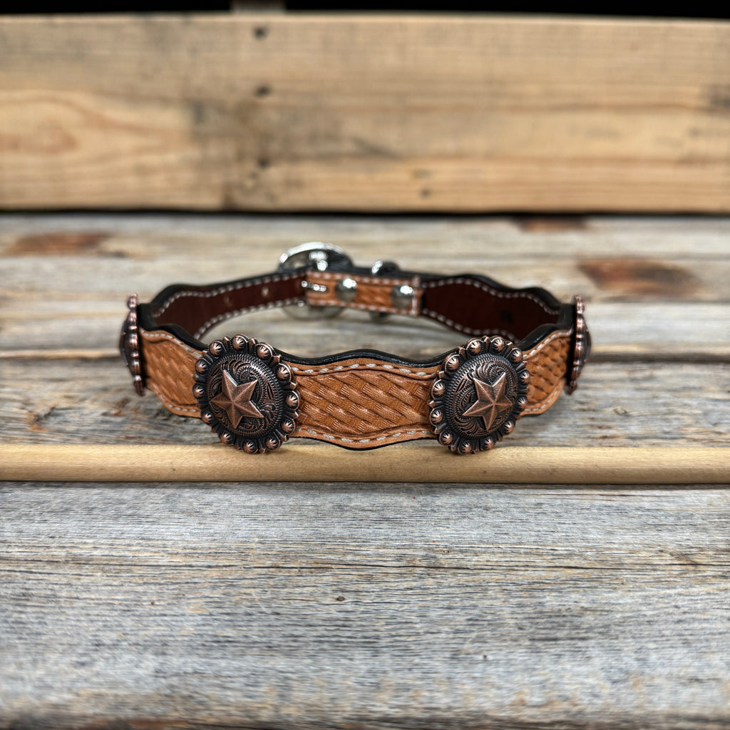 Genuine Leather Dog Collar With Copper Star Concho 12" to 22" W175L | DC4 — view 2