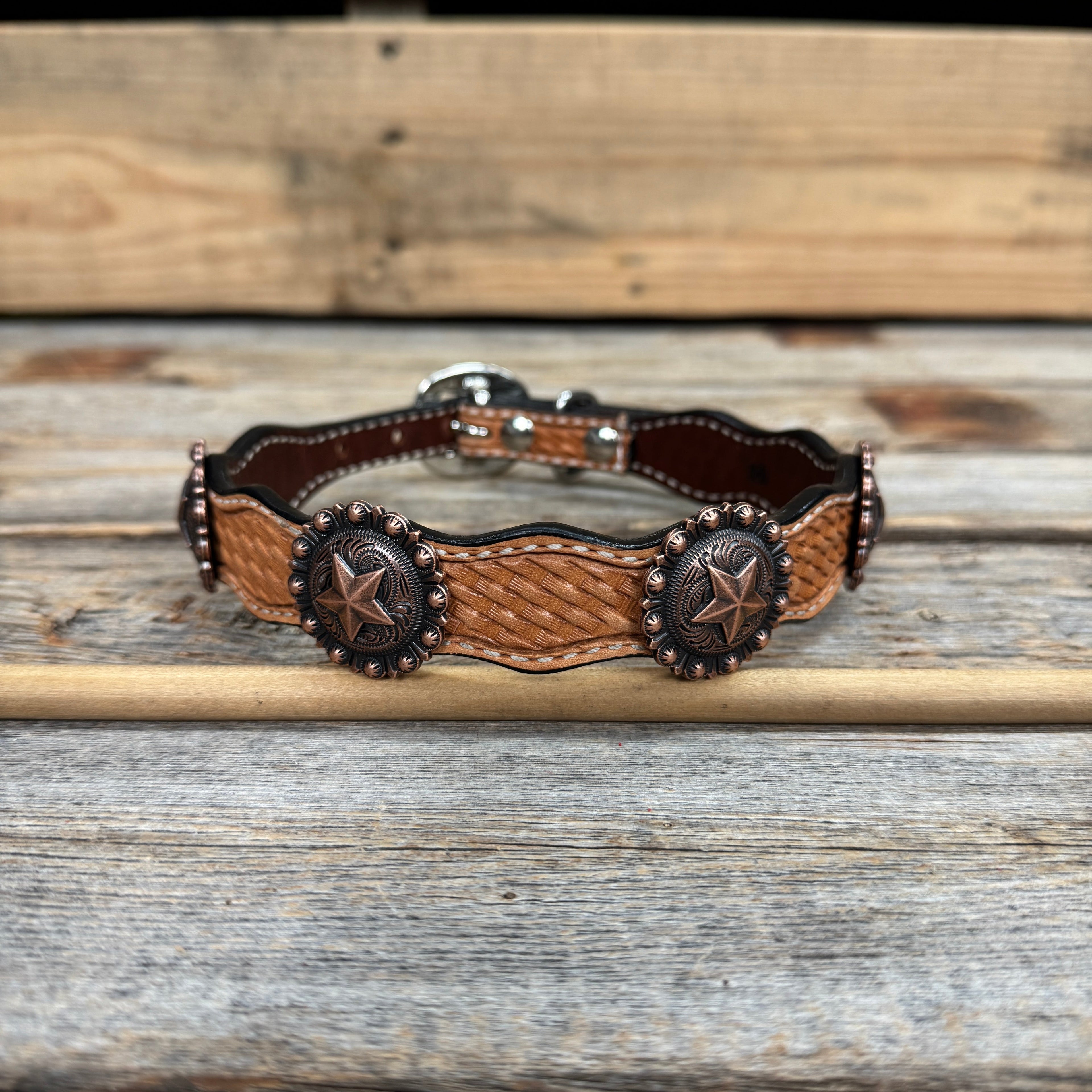 Genuine Leather Dog Collar With Copper Star Concho 12" to 22" W175L | DC4 — view 2