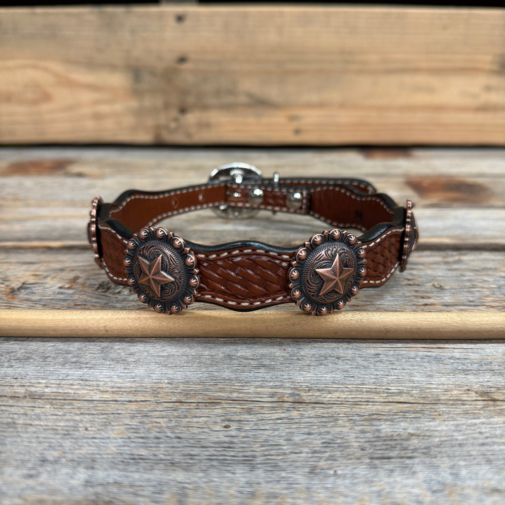 Genuine Leather Dog Collar With Copper Star Concho 12" to 22" W175L | DC4 — view 3