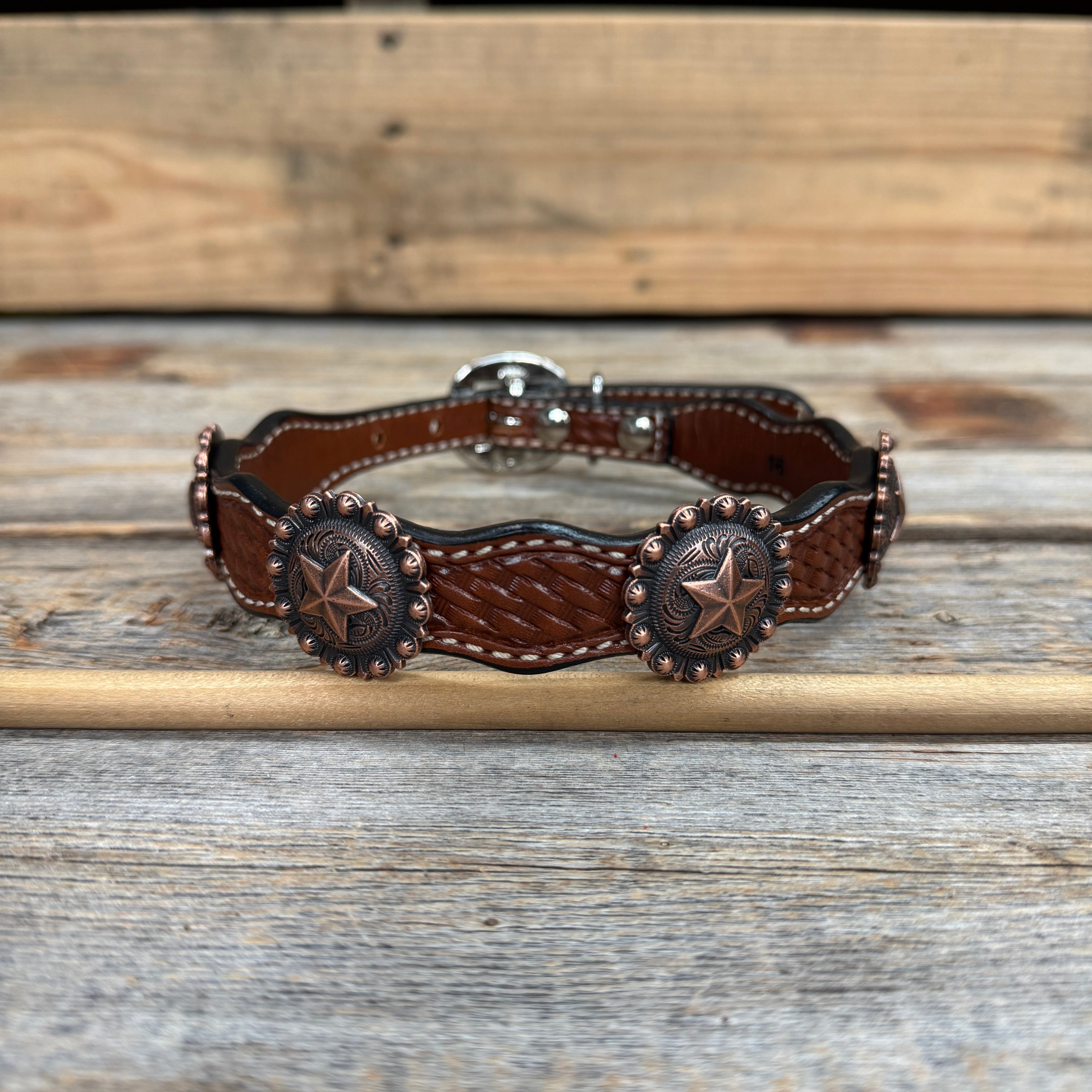 Genuine Leather Dog Collar With Copper Star Concho 12" to 22" W175L | DC4 — view 3