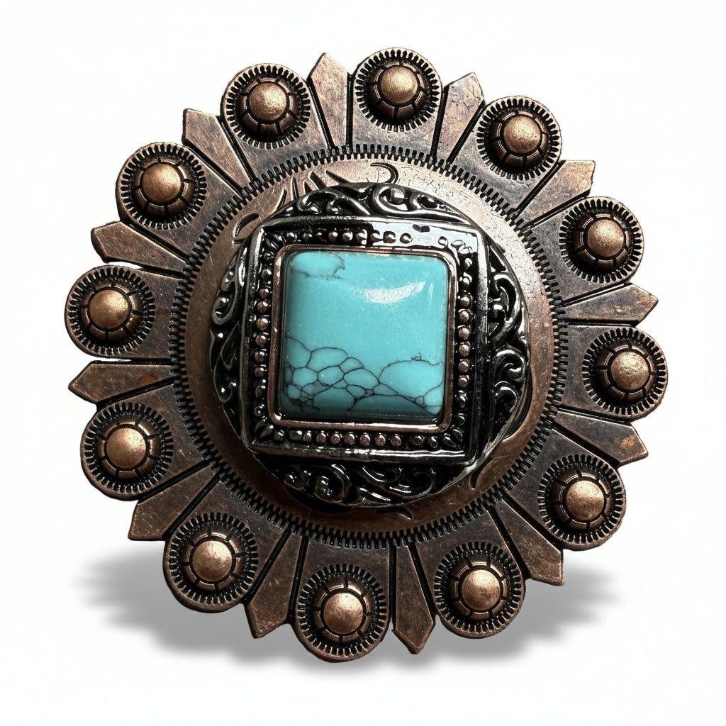 Antique Silver and Copper Dot Turquoise Concho W258 — view 3