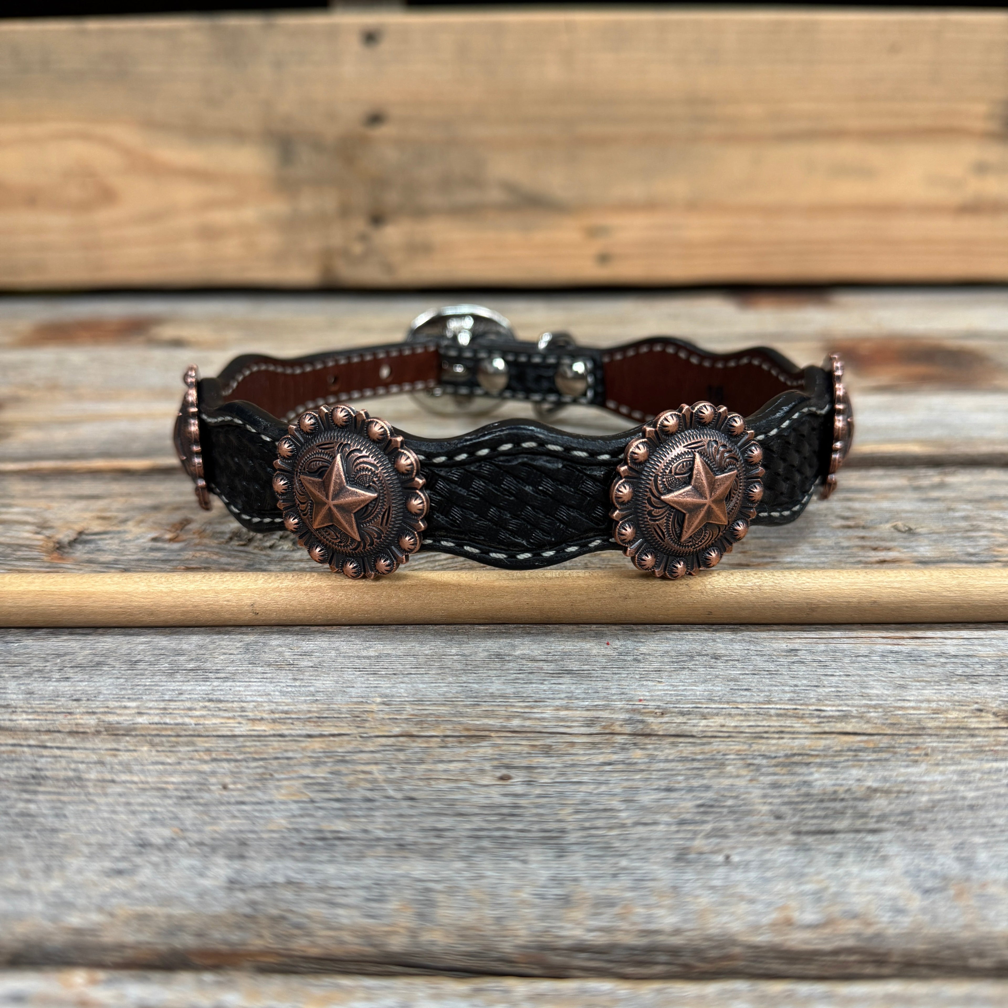 Genuine Leather Dog Collar With Copper Star Concho 12" to 22" W175L | DC4 — view 4