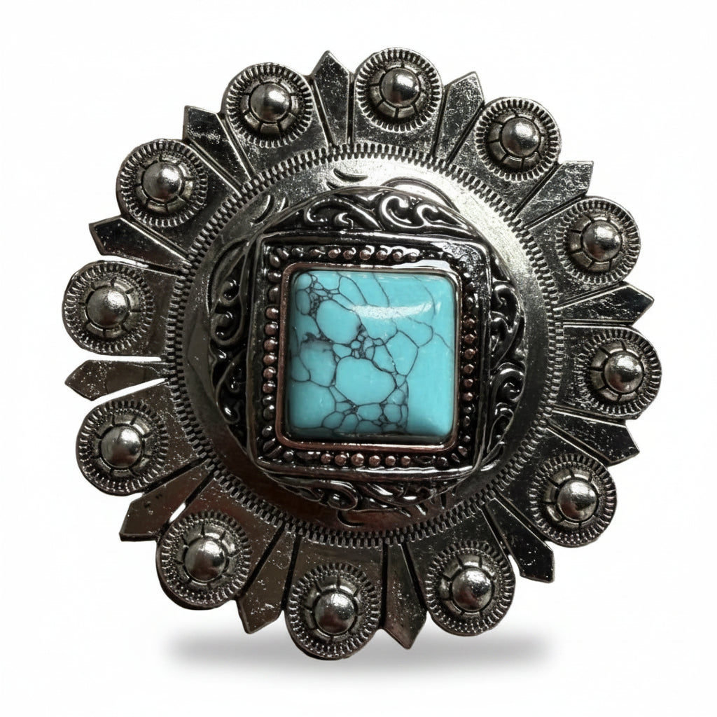 Antique Silver and Copper Dot Turquoise Concho W258 — view 4