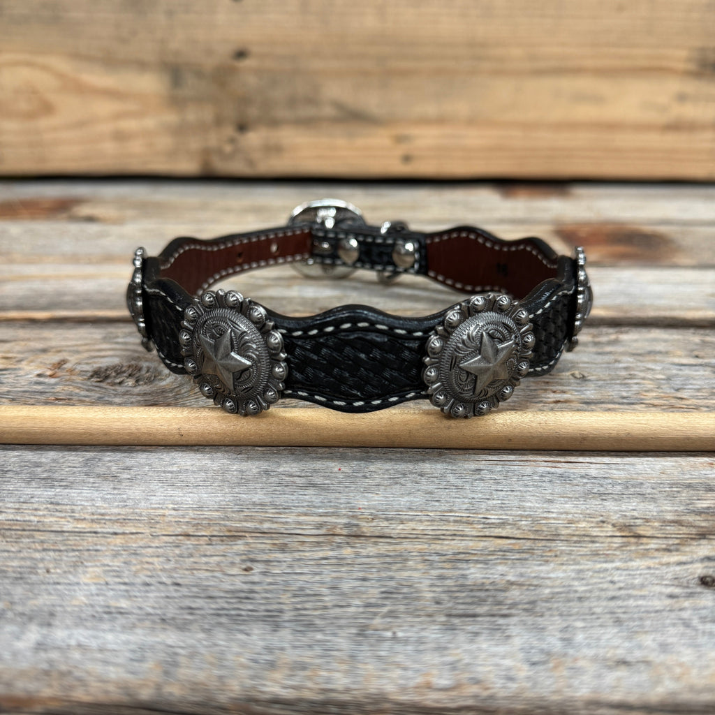 Genuine Leather Dog Collar With Antique Silver Star Concho 12" to 22" W174L | DC9 — view 4