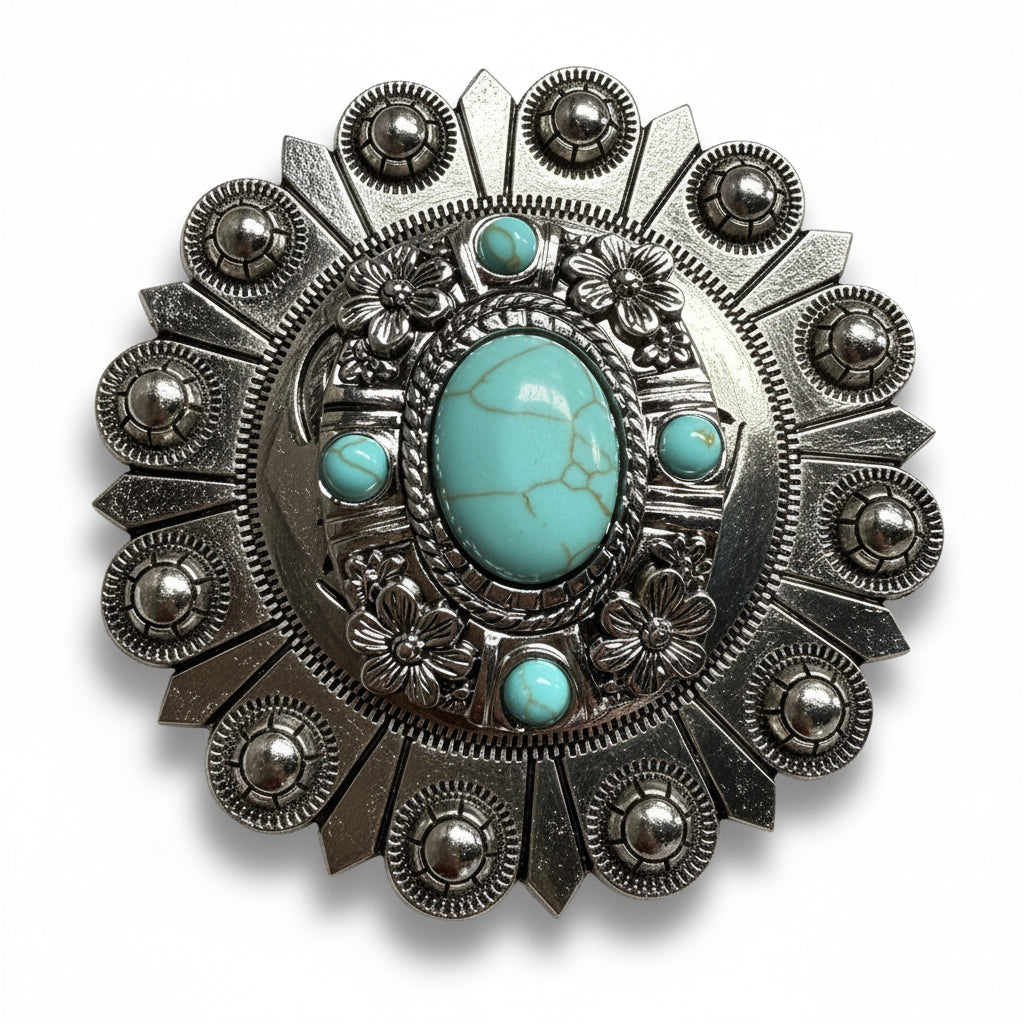 Antique Silver Floral and Turquoise Concho W260 — view 3