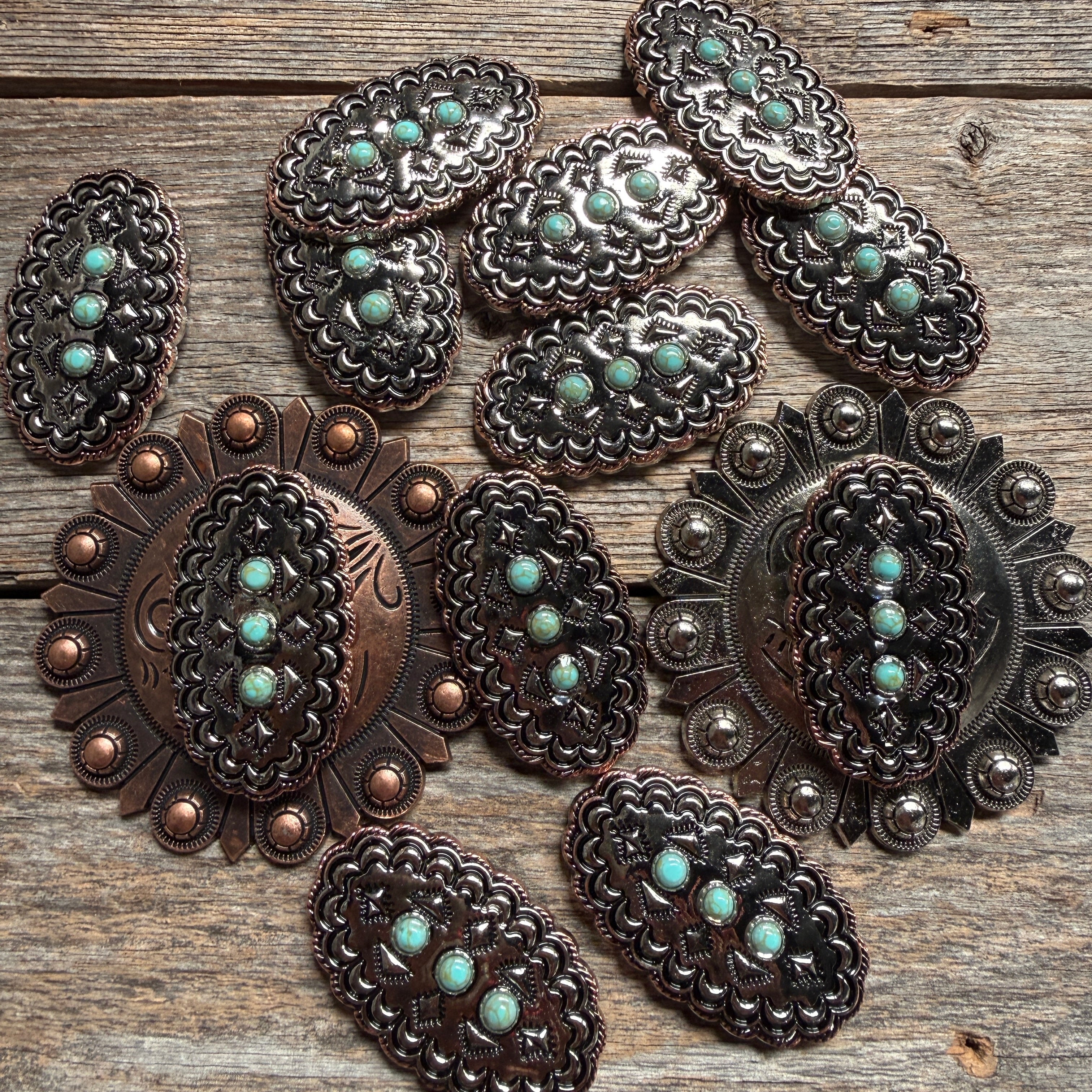 Antique Silver and Copper Oval Scallop Concho W261