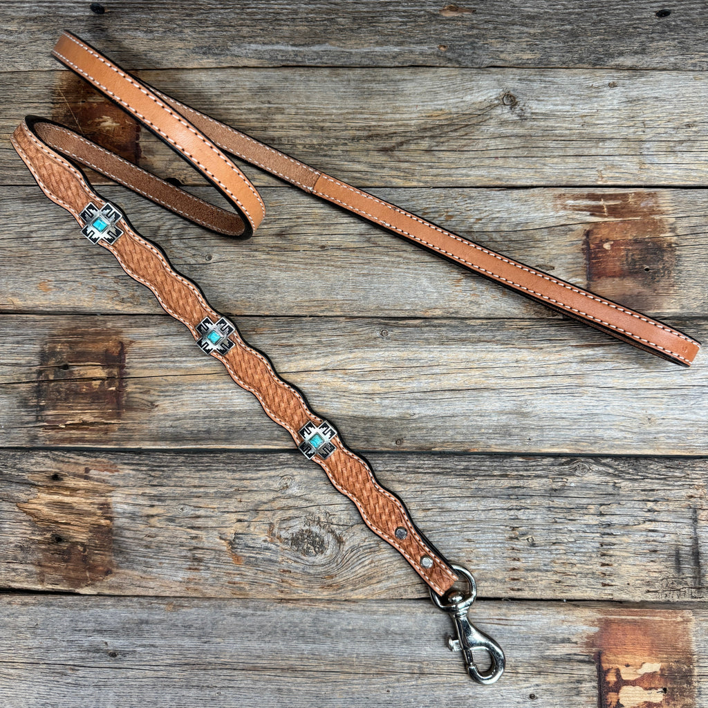 Genuine Leather Dog Collar or Leash With Antique Silver Southwest Conchos 12" to 22" W201S | DC79 — view 7