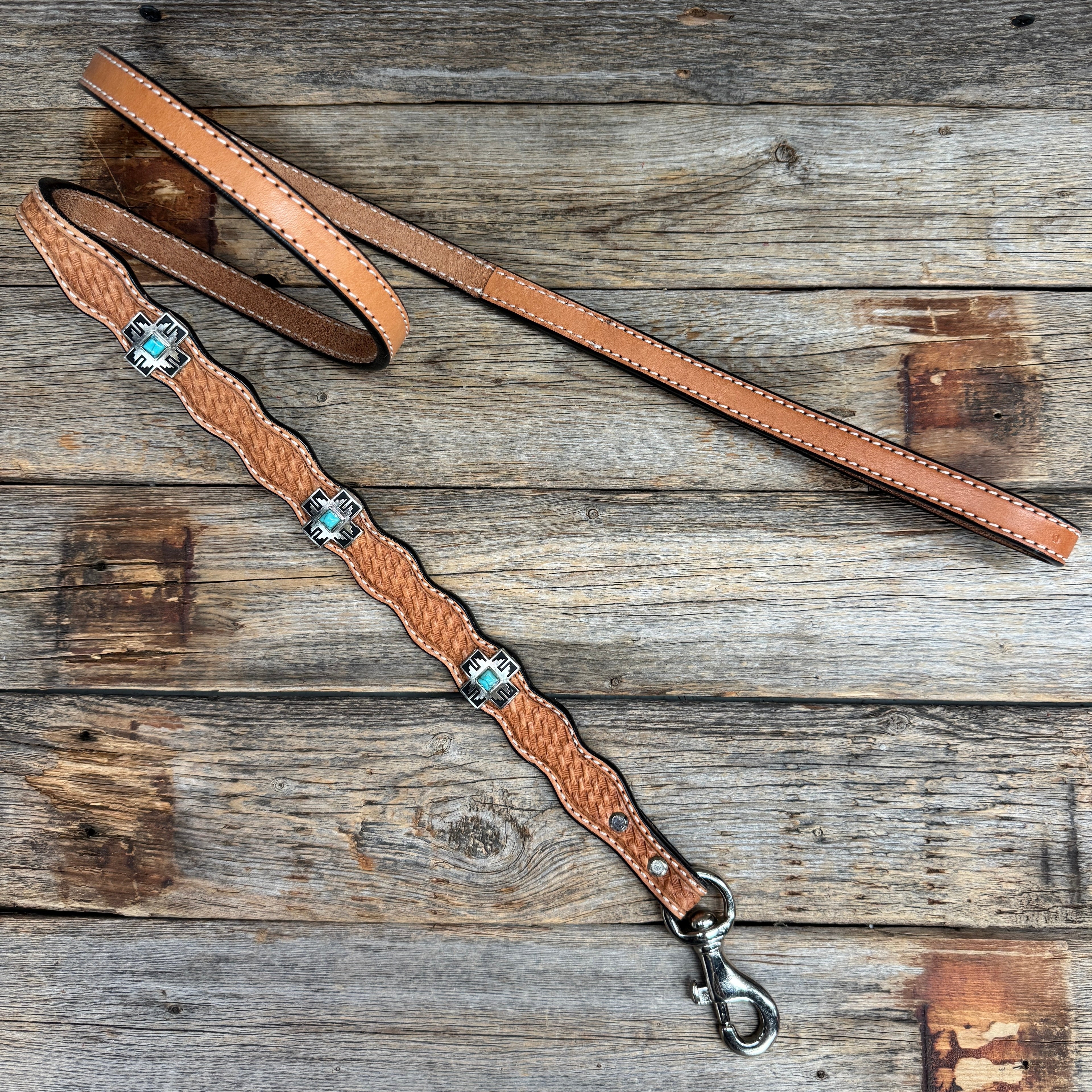 Genuine Leather Dog Collar or Leash With Antique Silver Southwest Conchos 12" to 22" W201S | DC79 — view 7