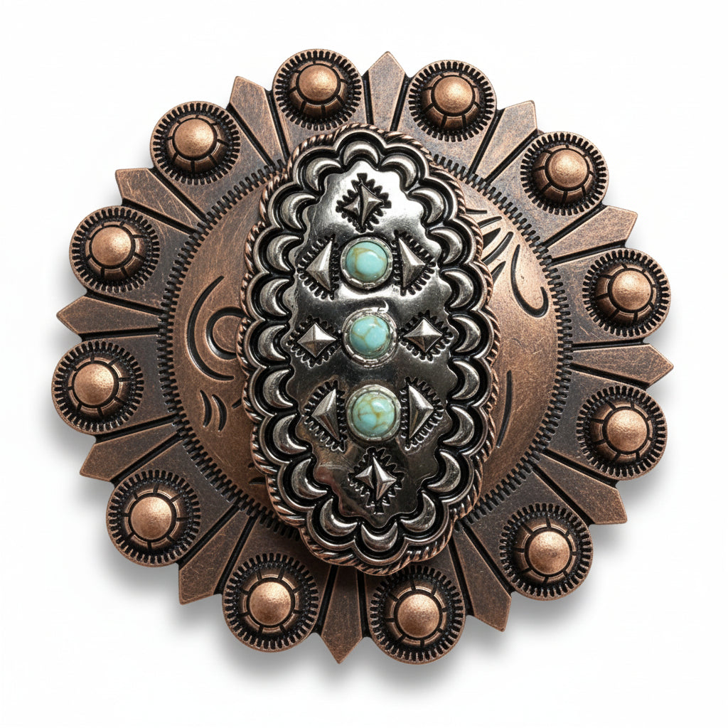Antique Silver and Copper Oval Scallop Concho W261 — view 3