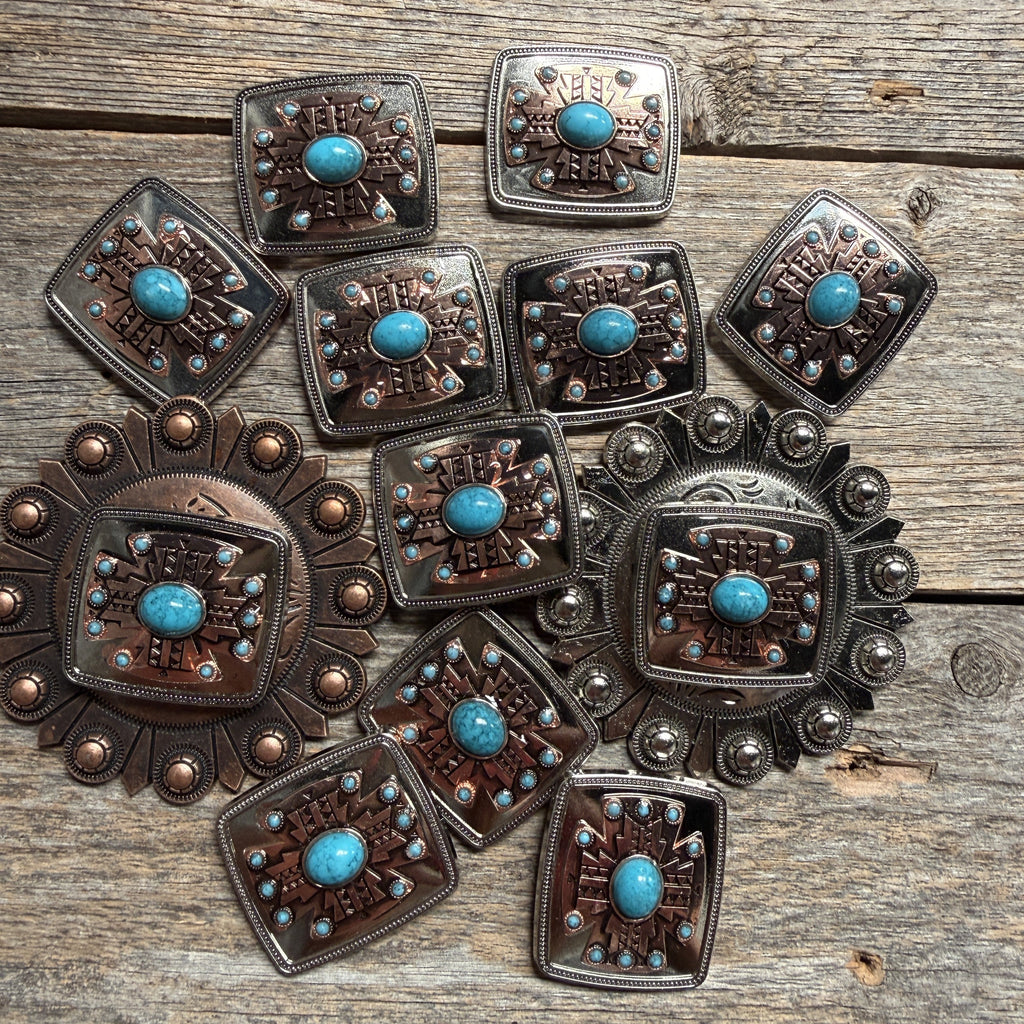 Antique Silver and Copper Southwest Turquoise Concho W262