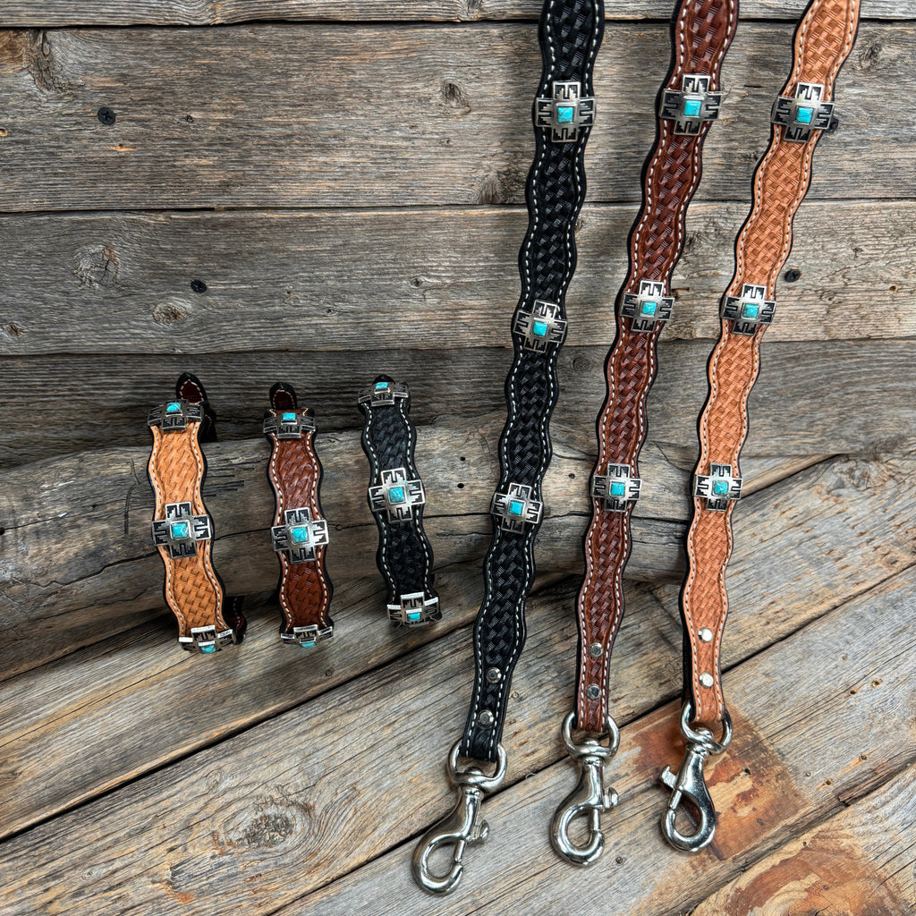 Genuine Leather Dog Collar or Leash With Antique Silver Southwest Conchos 12" to 22" W201S | DC79