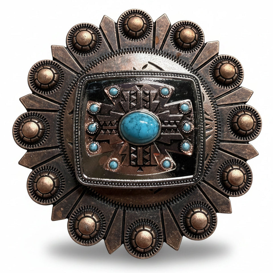 Antique Silver and Copper Southwest Turquoise Concho W262 — view 3