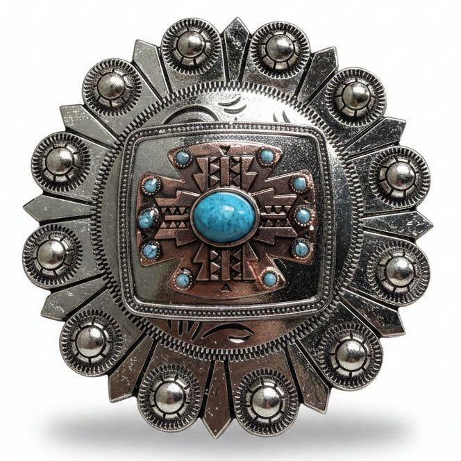 Antique Silver and Copper Southwest Turquoise Concho W262 — view 4