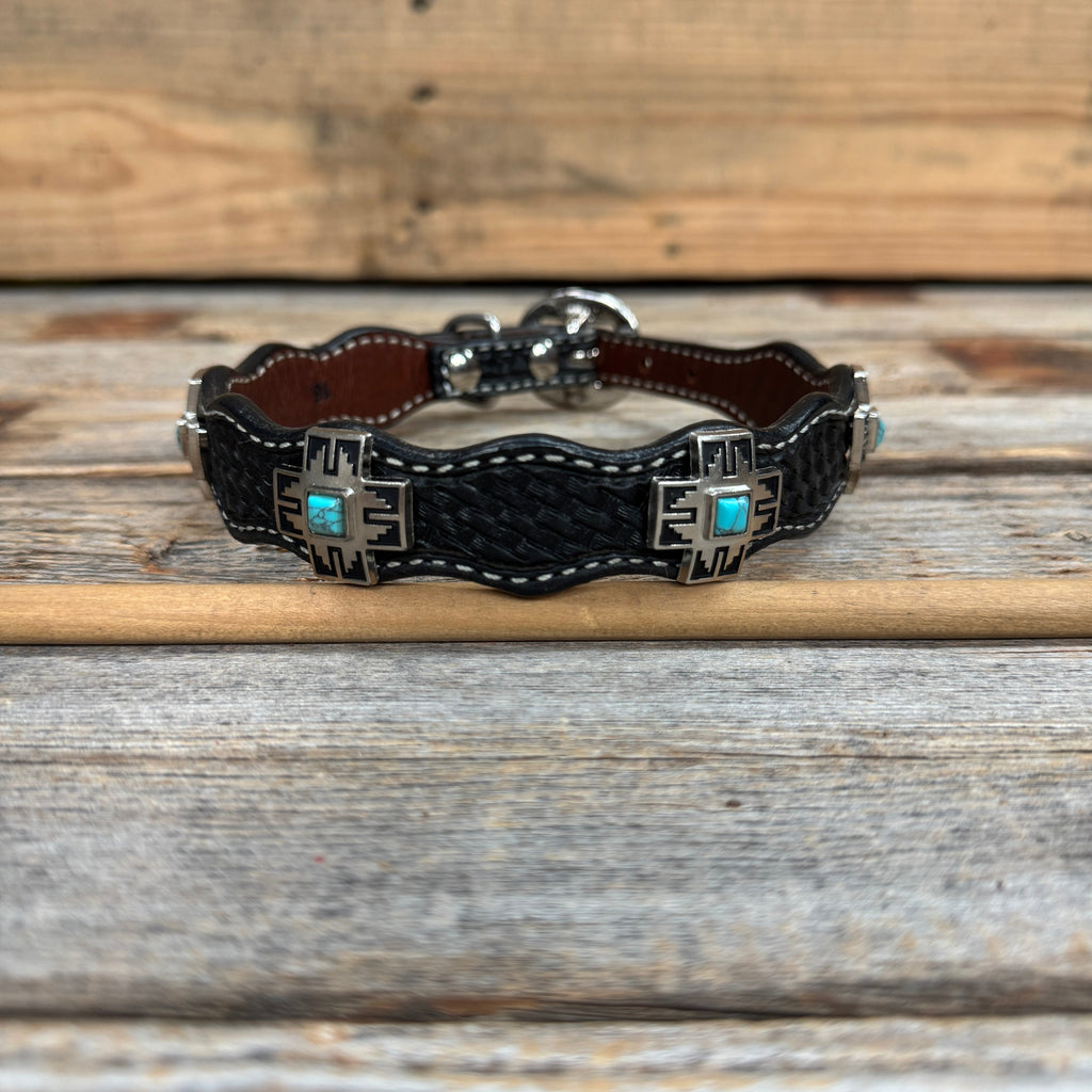 Genuine Leather Dog Collar or Leash With Antique Silver Southwest Conchos 12" to 22" W201S | DC79 — view 5