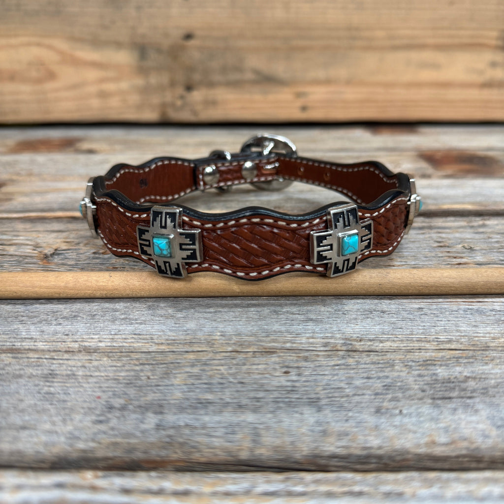 Genuine Leather Dog Collar or Leash With Antique Silver Southwest Conchos 12" to 22" W201S | DC79 — view 4