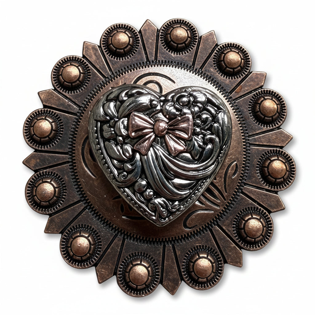 Antique Silver and Copper Heart Concho W263 — view 4