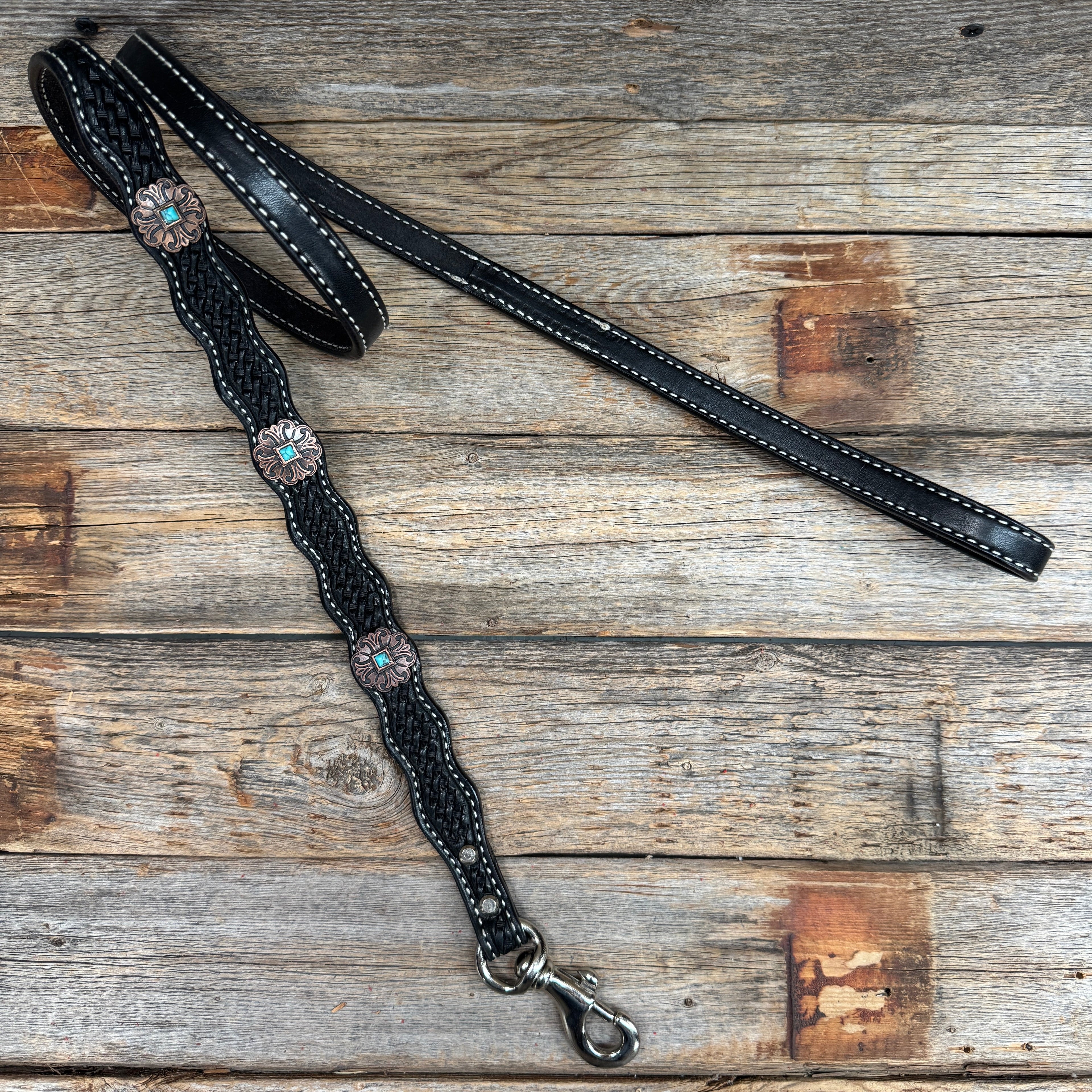 Genuine Leather Dog Collar or Leash With Copper Fleur De Lis Conchos 10" to 22" W141S -DC55 — view 8
