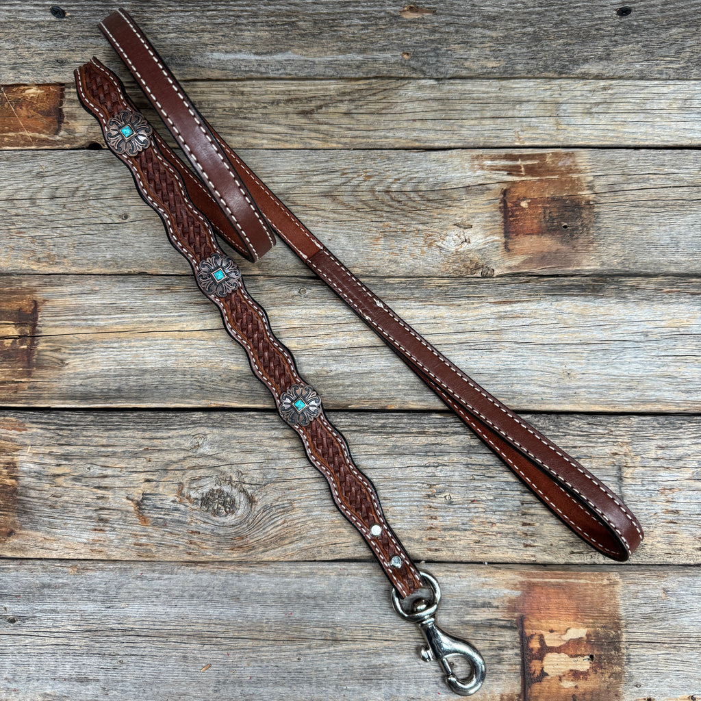 Genuine Leather Dog Collar or Leash With Copper Fleur De Lis Conchos 10" to 22" W141S -DC55 — view 7