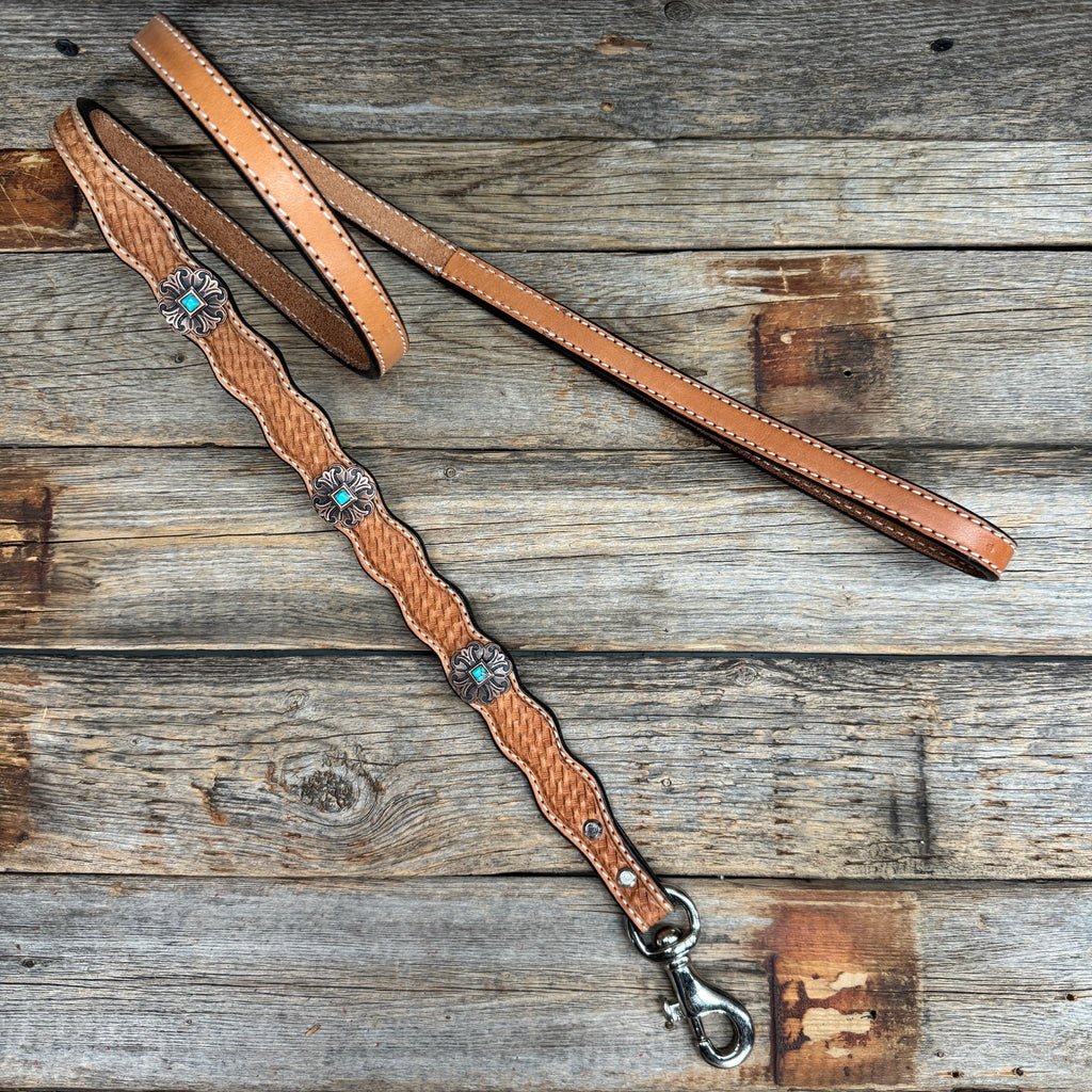 Genuine Leather Dog Collar or Leash With Copper Fleur De Lis Conchos 10" to 22" W141S -DC55 — view 6