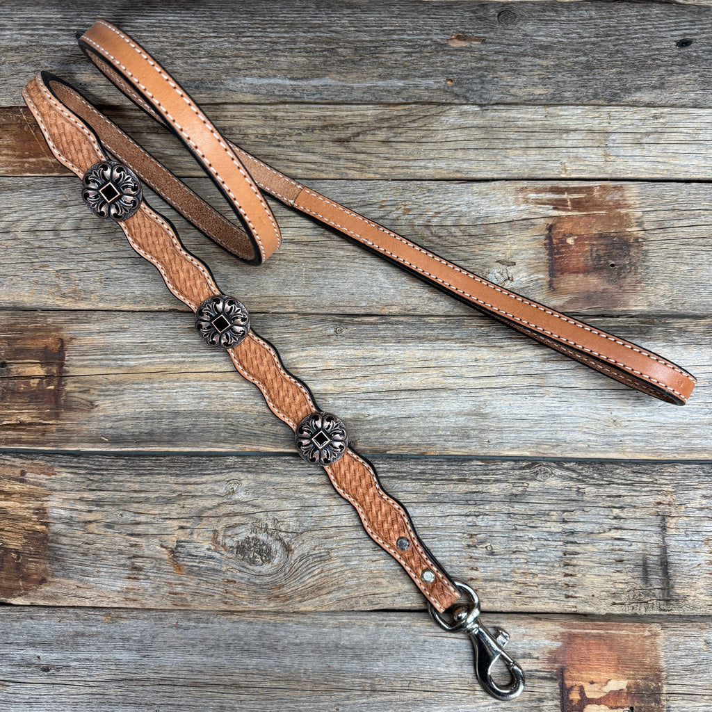 Genuine Leather Dog Collar or Leash With Black Fleur De Lis Conchos 10" to 22" W241 -DC73 — view 6