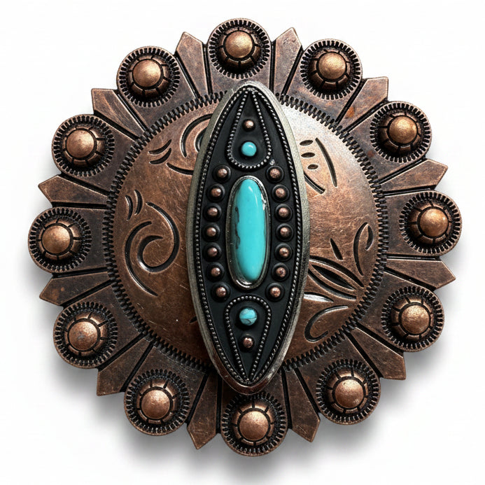 Copper and Antique Silver Turquoise Ellipse Concho #W266 — view 3