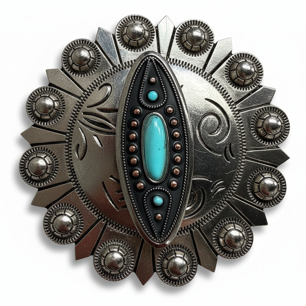 Copper and Antique Silver Turquoise Ellipse Concho #W266 — view 4