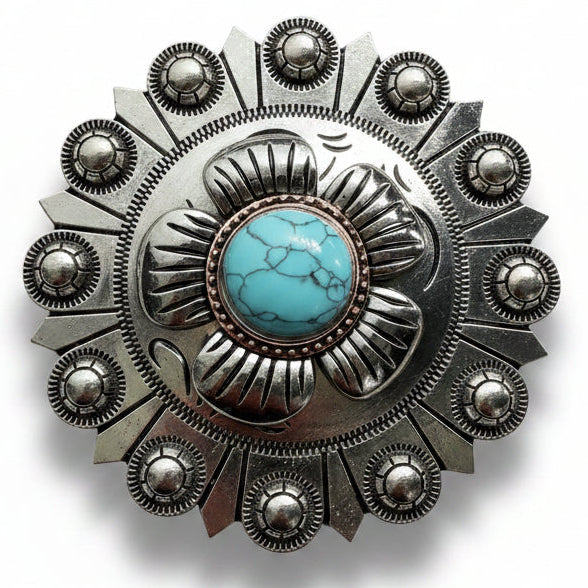 Antique Silver and Copper Turquoise Flower Concho W267 — view 4