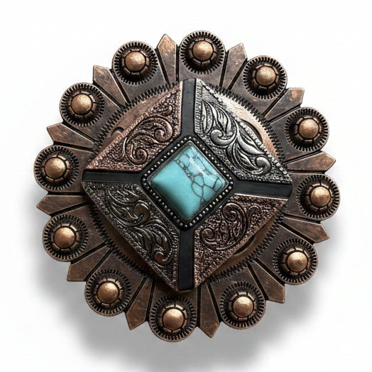 Square Antique Silver and Copper Turquoise Concho #W269 — view 3