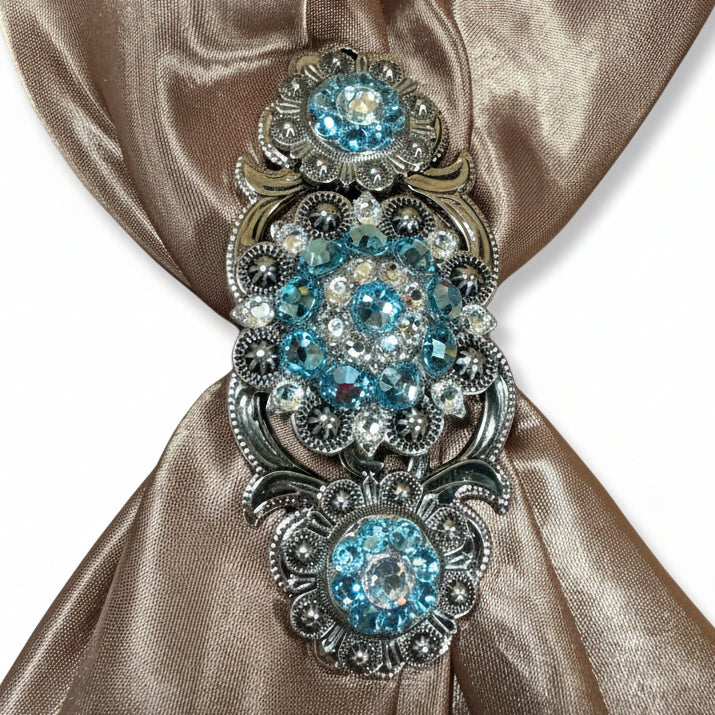 Antique Silver Aqua - Clear Crystal Conchos | Sizes 1"- 3" | Buckles | Saddle Set | Leather Rosettes | Slide — view 15