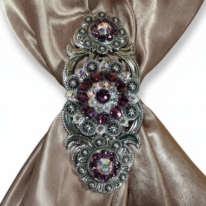 Antique Silver Amethyst - AB Crystal Conchos | Sizes 1"- 3" | Buckles | Saddle Set | Leather Rosettes | Slide — view 15