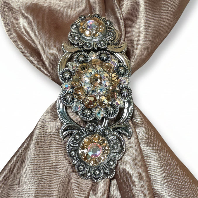 Antique Silver Champagne - AB Crystal Conchos | Sizes 1"- 3" | Buckles | Saddle Set | Leather Rosettes | Slide — view 15